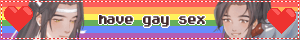 lan wangji and wei wuxian from MDZS on a rainbow background with words that say 'have gay sex'